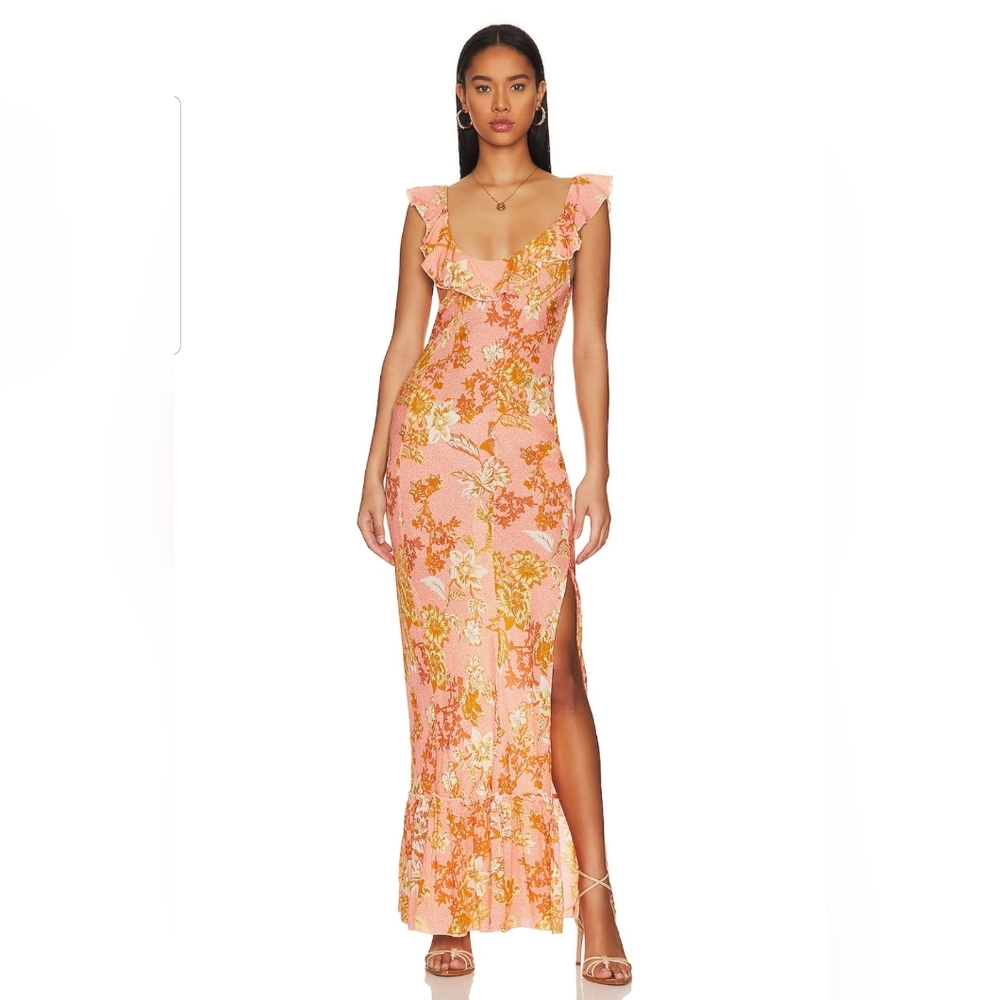 NWT Free people Remind Me Maxi Slip Dress in Coral Combo size L